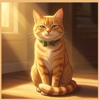 Whiskers the cat, content and approving