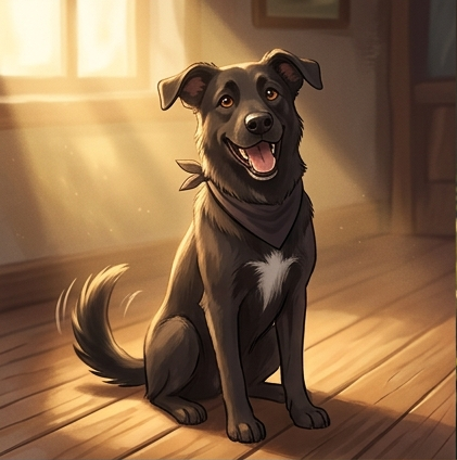 Chester the dog, happy and panting